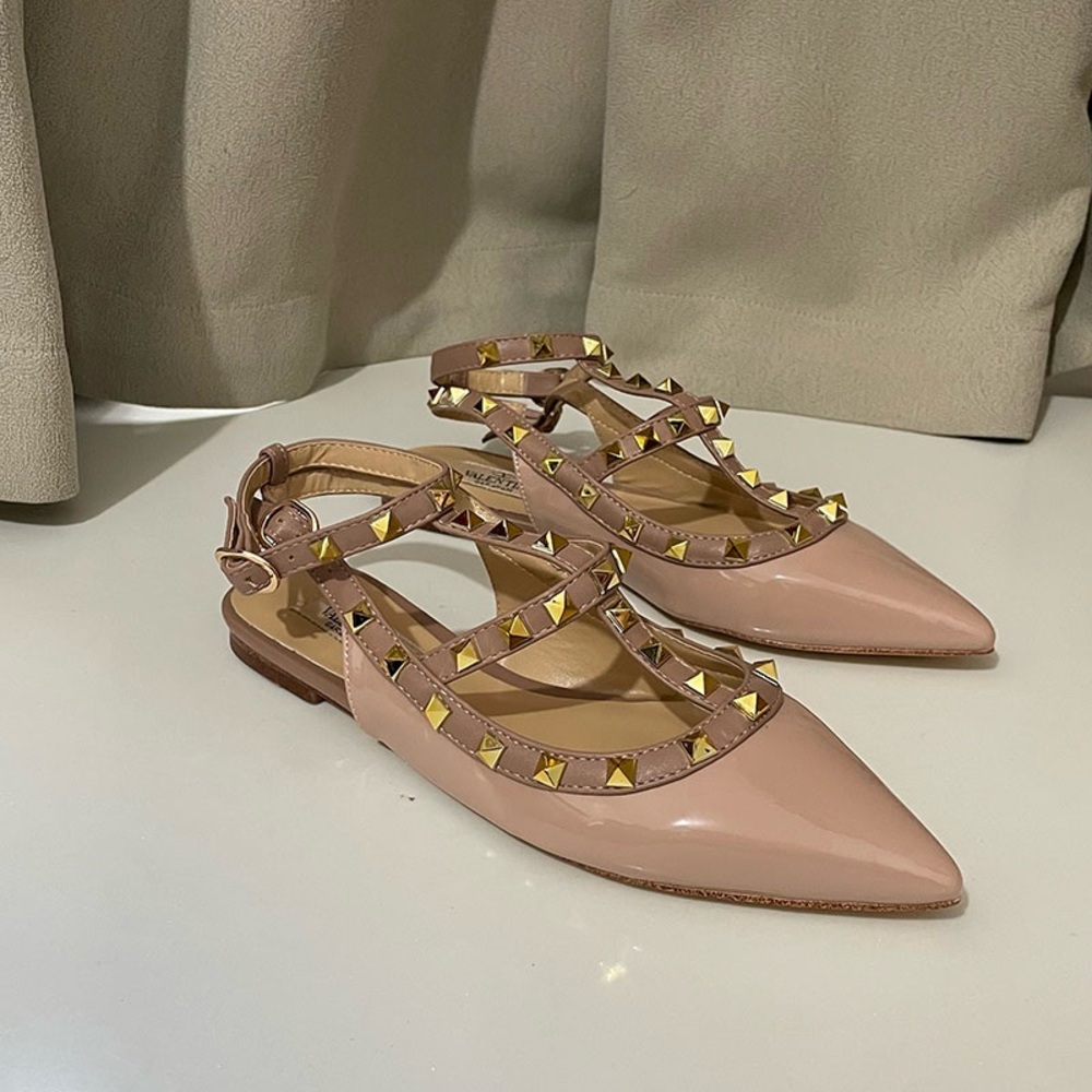 Valentino Light Pink Patent Leather Studded Flats